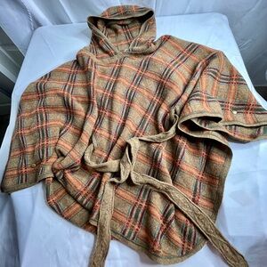 Knitted Hooded Poncho with Belt